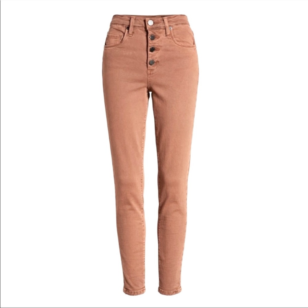 Blank NYC The Great Jones Button Fly High-Rise Skinny Jeans in Washed Out Rust